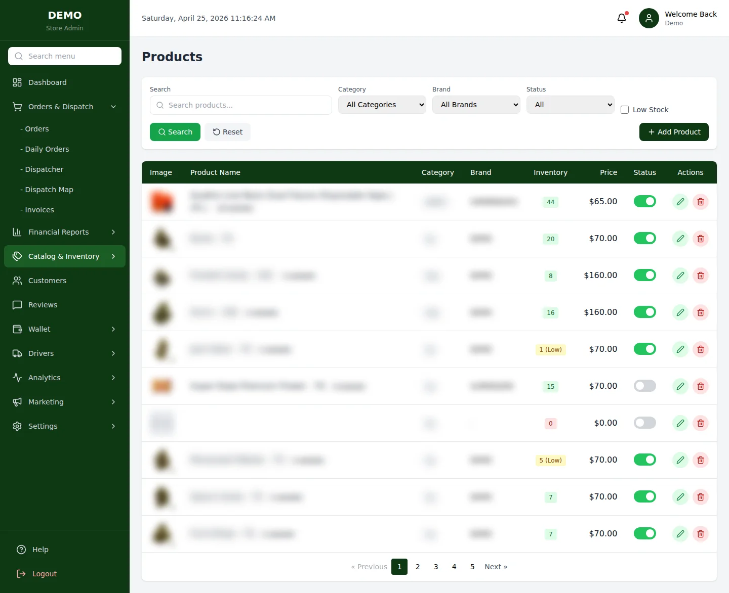 Catalog → Products — таблица и форма