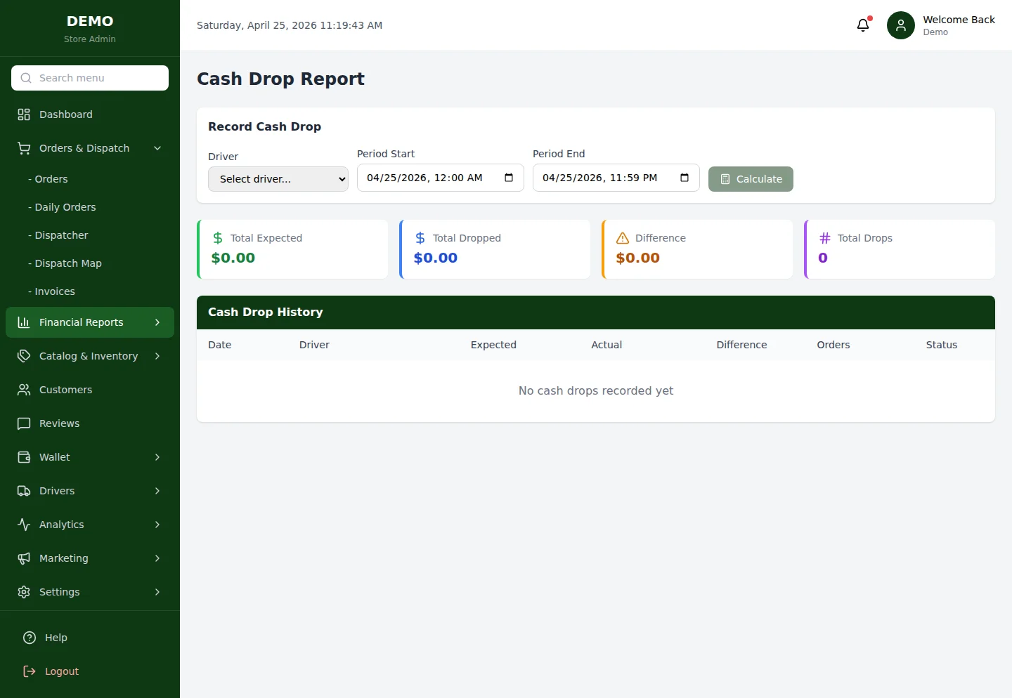 Cash Drop — сверка наличных от водителя