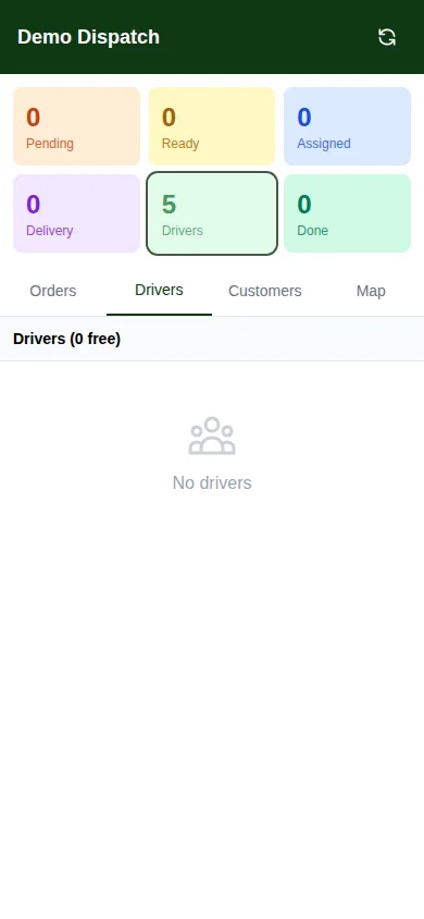 Dispatcher mini-app — список водителей с онлайн-статусом и активными заказами